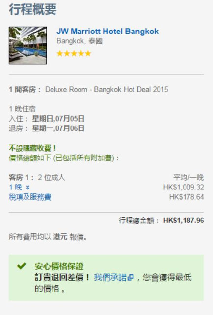 Expedia每晚都係HK$1,009 / TWD 3,989，連稅HK$1,188 /TWD 4,697