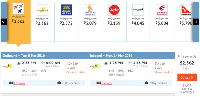 香港往來墨爾本 HK$2,362(連稅$3,914)
